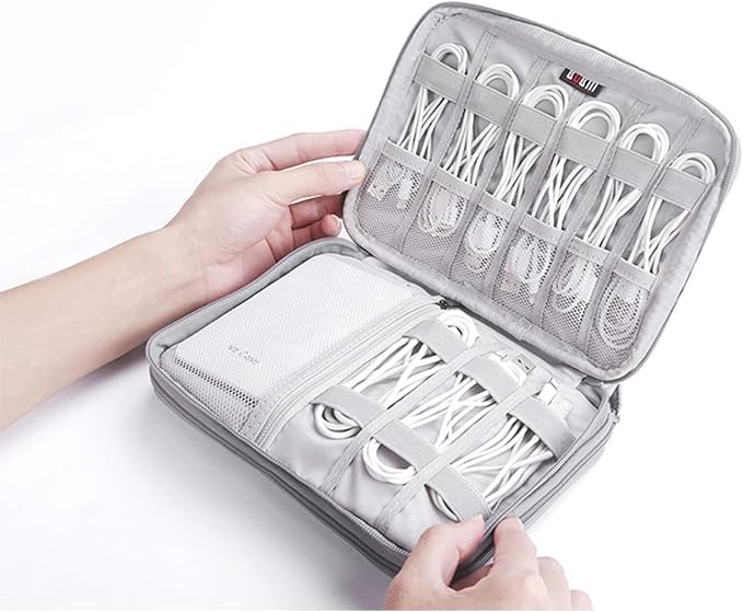 Electronics Organizer, Jelly Comb Electronic Accessories Case Portable Double Layer Cable Storage Bag for Cell Phone, Data Line, Power Bank, USB Flash Drive and More (Black, Single layer/Mini)