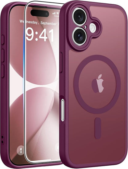 FNTCASE for iPhone 17 Case, Compatible with Magsafe, Glass Screen Protector | Full Camera Protection, Translucent Matte, 14FT Military Grade Drop Proof, Shockproof Protective Phone Cover, Wine Red