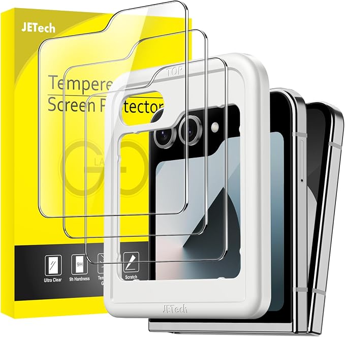 JETech Front Screen Protector for Samsung Galaxy Z Flip 7 FE/Flip 6, 3-Pack | Tempered Glass, Easy Installation Tool, HD Clear, Case-Friendly