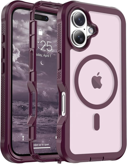 jaroco Magnetic for iPhone 17 Case, [Compatible with MagSafe][Military Grade Drop Protection][Heavy Duty Protection][Non-Slip][Shockproof] 2-Layer Durable Bumper Phone Case 6.3''-Wine Red