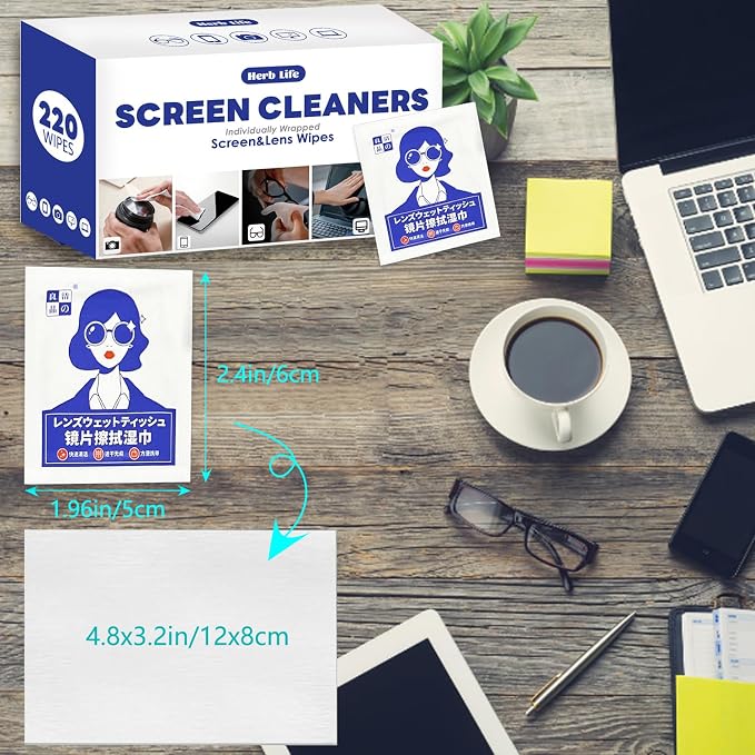 （220 PCS）Screen Cleaner, Glasses Disposable wipes, Audio & Video Lens Cleaners, Sunglasses wipes,Mobile phone screen wipes，Glasses Cleaner for Eye glasses, Camera, Phone, Tablets & Computer Screen