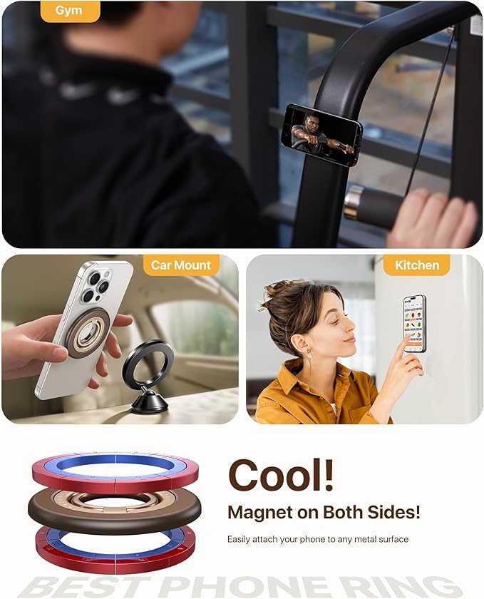 andobil [2026 3rd Gen] Magnetic Phone Grip for MagSafe [360° Rotatable & Ultra-Stable] Two-Sided Magnet Cell Phone Ring Holder Compatible with MagSafe Accessories, iPhone 17 Air 16 Pro Max 15 14 13 12
