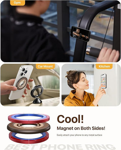 andobil [2026 3rd Gen] Magnetic Phone Grip for MagSafe [360° Rotatable & Ultra-Stable] Two-Sided Magnet Cell Phone Ring Holder Compatible with MagSafe Accessories, iPhone 17 Air 16 Pro Max 15 14 13 12