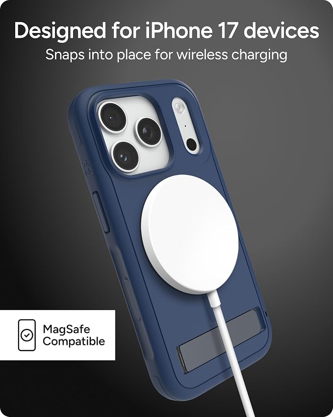 ZAGG Sedona Snap Case with Kickstand for iPhone 17 Pro - Navy Blue, Drop Protection (13ft/4m), Multi-Layer Protection, with Camera Button, MagSafe Phone Case with Impact-Absorbing Bumpers