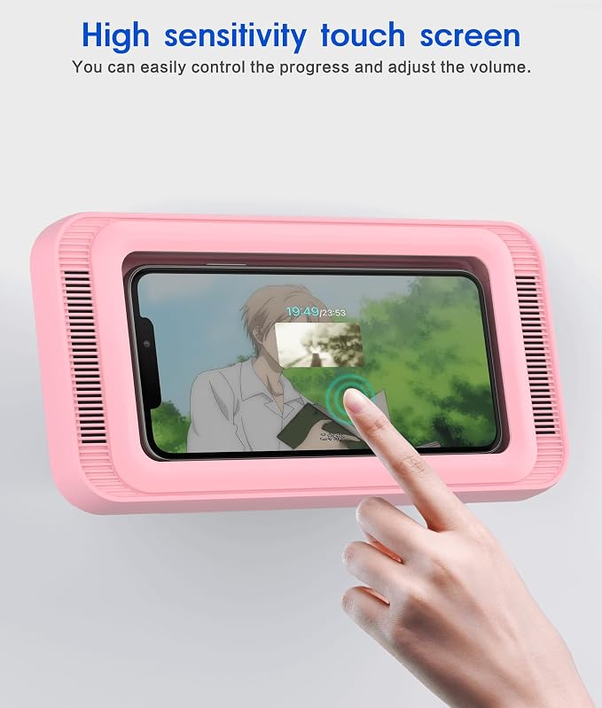Mistriddle Waterproof Shower Phone Holder with 360° Rotation, Angle Adjustable, Enhanced Sound Quality, Wall Mounted Phone Holder for Bathroom Mirror Bathtub Kitchen, Up to 7 Inch(Pink)