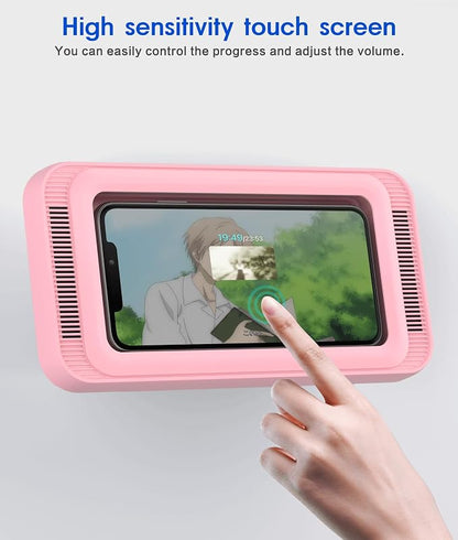 Mistriddle Waterproof Shower Phone Holder with 360° Rotation, Angle Adjustable, Enhanced Sound Quality, Wall Mounted Phone Holder for Bathroom Mirror Bathtub Kitchen, Up to 7 Inch(Pink)