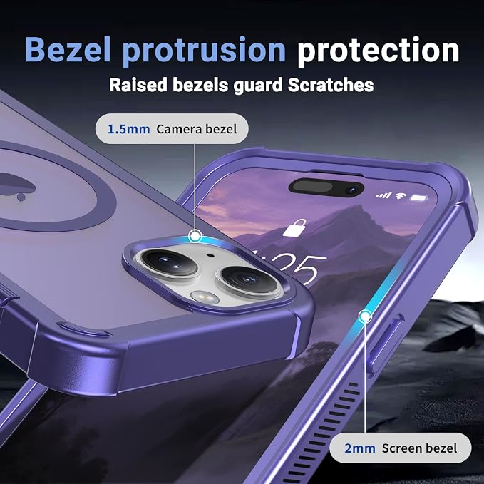jaroco Magnetic for iPhone 15 Case, [Compatible with MagSafe][Military Grade Drop Protection][Heavy Duty Protection][Non-Slip][Shockproof] 2-Layer Durable Bumper Phone Case 6.1''-Dark Purple