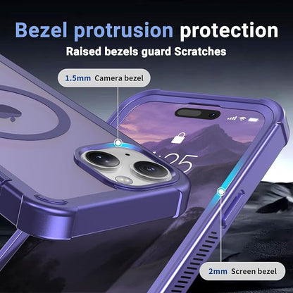 jaroco Magnetic for iPhone 15 Case, [Compatible with MagSafe][Military Grade Drop Protection][Heavy Duty Protection][Non-Slip][Shockproof] 2-Layer Durable Bumper Phone Case 6.1''-Dark Purple