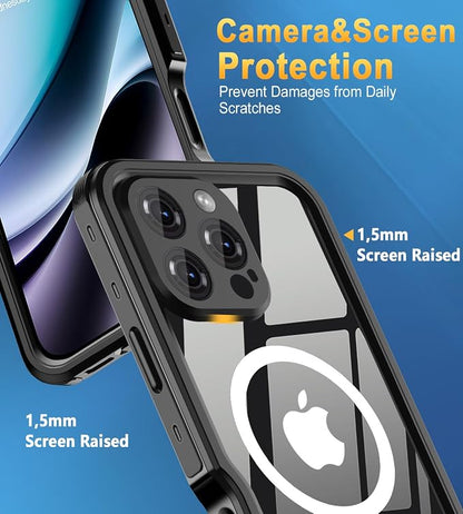 for iPhone 16 Pro Case Waterproof | Shockproof Dust Proof Phone Case Cover with Screen Protector - Clear
