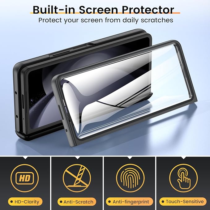 VEGO for Samsung Z Fold 5 Case, with Slide Camera Cover & Screen Protector | Built-in 360° Magnetic Kickstand Drop Protection Phone Case for Samsung Galaxy Z Fold 5 5G 2023 - Black