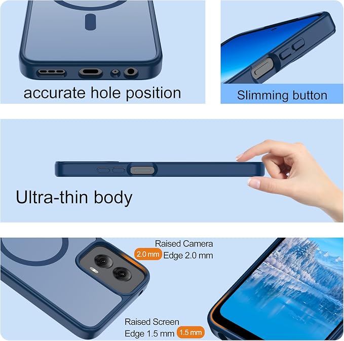 Compatible for Motorola Moto G Power 2024 Phone Case: [Mag-Safe Fit] with 2pc HD Screen Protector, Matte Translucent Soft-Touch Skin & Full Body for Moto GPower 2024, Blue