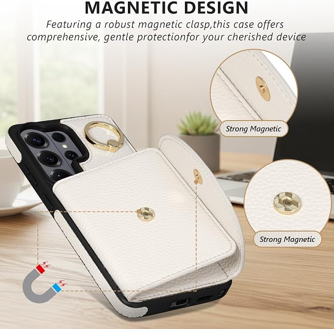 Keallce Wallet Case for Samsung Galaxy S26 Ultra 6.9'', Flip Case with RFID Blocking Card Slots, Ring Holder Kickstand, PU Leather Protective Folio Cover for Women, Beige