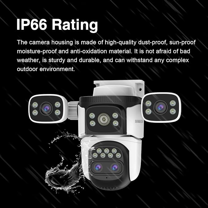 EVERSECU 10x Hybrid Zoom Quad Lens WiFi PTZ Security Camera, Triple Cameras in One, Side Cameras with Adjustable All-Angle Arm, 2K 360° View No Blind Spot, Auto Tracking, Spotlight, 2 Way Audio