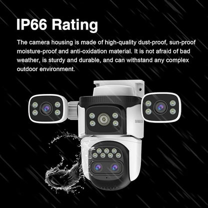 EVERSECU 10x Hybrid Zoom Quad Lens WiFi PTZ Security Camera, Triple Cameras in One, Side Cameras with Adjustable All-Angle Arm, 2K 360° View No Blind Spot, Auto Tracking, Spotlight, 2 Way Audio