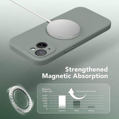 Magnetic for iPhone 14 Case, Compatible with MagSafe, [Full Camera Protection][Screen Protector] Silicone Shockproof Protective Phone Case for iPhone 14 6.1 inch, Calke Green