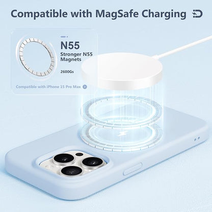 GONEZ for iPhone 15 Pro Max Case Silicone, Compatible with Magsafe, Camera Protector + Screen Protector, Soft Anti-Scratch Microfiber Lining, Liquid Silicone Shockproof Phone Cover, Blue