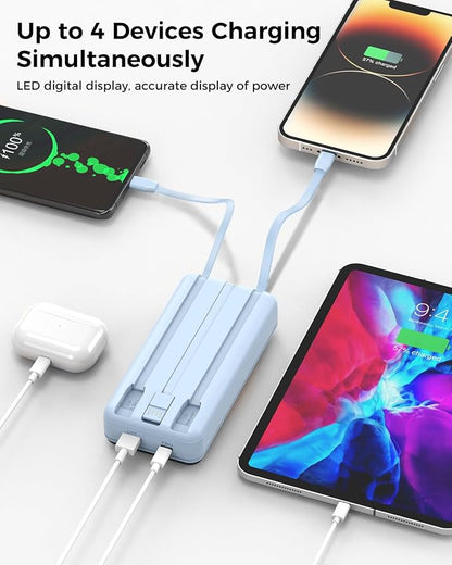 Portable Charger 40000mAh Power Bank, PD 22.5W Fast Charging | Built-in Cable, 4 Output 3 Input, Digital Display, Compatible with iPhone 17 16 15 14 13 Android