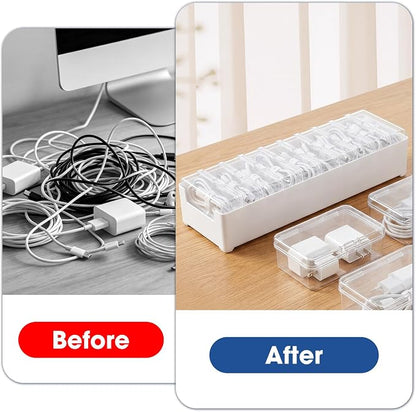 ARVOK 2 Sets Cable Organizer Box with 20 Adjustable Compartments，Cable | Storage Box with Lid,Solution for Cable Chaos Charging Cables, Organizer for Home Office Desk Organizers and Accessories