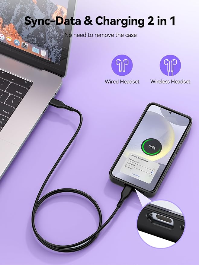 Mavulo Battery Case for Samsung Galaxy S24 Plus 6.7", 10000mAh Portable Charger with LED Display, Qi Wireless Charging, 20W USB-C Fast Charging, Sync Data & Wired Audio Supported – Black