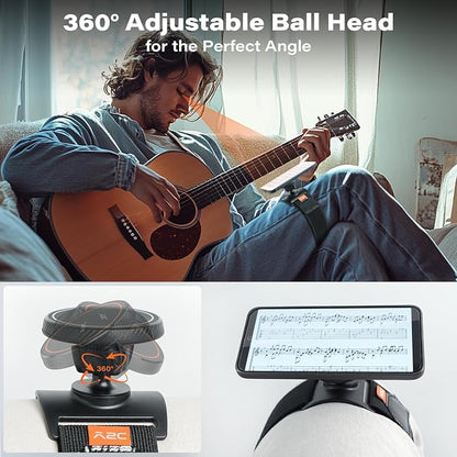 A2C Magnetic Guitar Phone Holder Mount with Adjustable Elastic Strap | 360° Rotatable Ball Head | Guitar Accessory Gift | Compatible with MagSafe – Metal Ring Included for All Smartphones