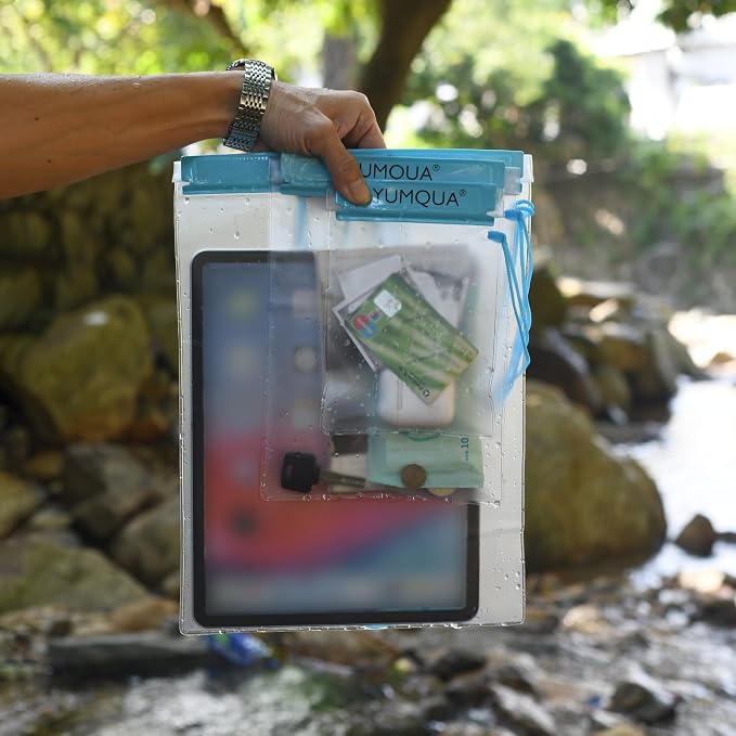 YUMQUA Clear Waterproof Bag, Waterproof Document Pouch Passport Holder Water Tight Map Case Waterproof Pouch Water Proof Small Dry Bags for Kindle Phone Tablet Camera, Kayak Boat PaddleBoard