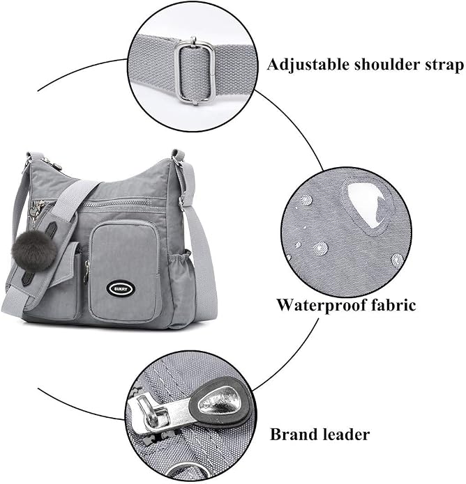 SUKRY Nylon Crossbody Bag for Women with Anti theft RFID Pocket, Waterproof Shoulder Bag Travel Purses and Handbag