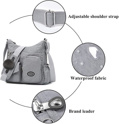 SUKRY Nylon Crossbody Bag for Women with Anti theft RFID Pocket, Waterproof Shoulder Bag Travel Purses and Handbag