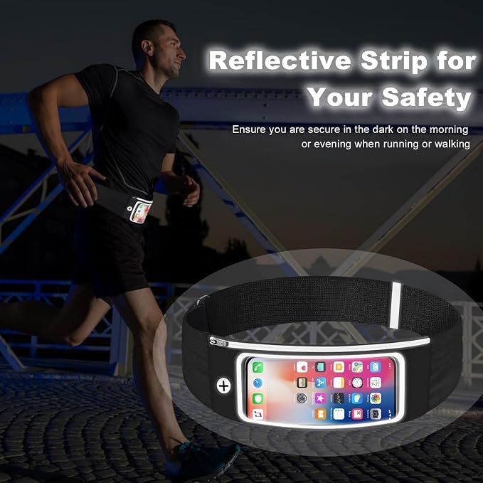 Running Belt Waist Packs with 3 Pockets Touchscreen Window for Women & Men Sweatproof Fitness Belt for iPhone 15 Pro Max 14 Pro Max 13 Pro 12 11 Fit Smartphone Up to 7"
