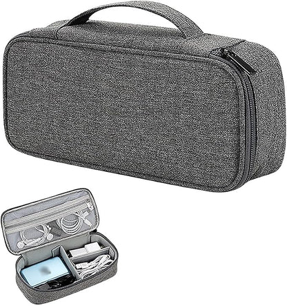 GSHLLO Waterproof Electronic Storage Bag Charge Cord Organizer Travel Case Portable Tech Zipper Pouch Charging Cable Carry Pouch Power Bank Holder Case with Compartments and Handle Dark Gray