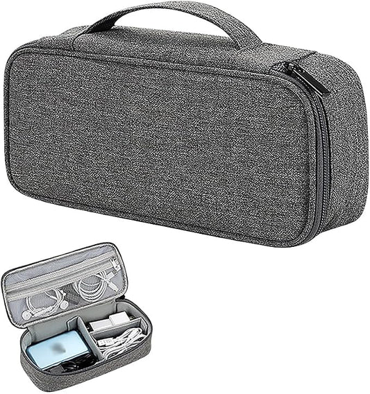 GSHLLO Waterproof Electronic Storage Bag Charge Cord Organizer Travel Case Portable Tech Zipper Pouch Charging Cable Carry Pouch Power Bank Holder Case with Compartments and Handle Dark Gray