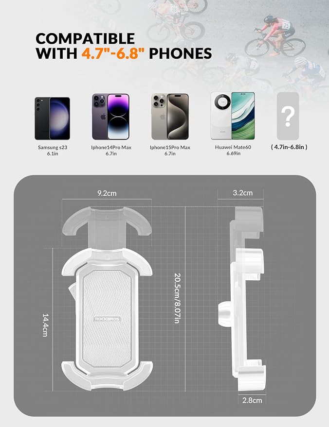 ROCKBROS Motorcycle Phone Mount, Motorcycle Phones Holder with Security Lock, Shockproof Phone Holder for Motorcycles, Adjustable Motorcycles Phone Holder Mount, Suitable for 4.7”-6.8” Phone