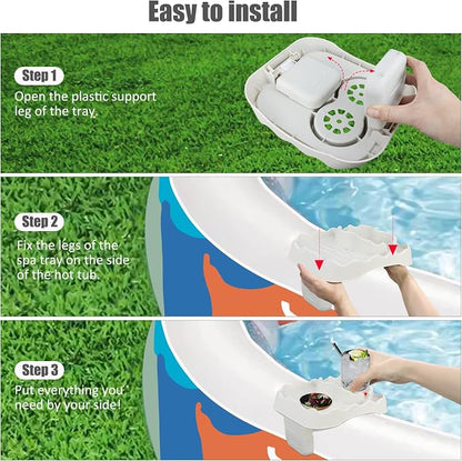Hot Tub Side Table Tray with 2 Cup Holders, Foldable Drink Holder and Snacks Tray Outdoor Hot Tub Accessories for Inflatable Spa/Pool/Bathtub (Beige)