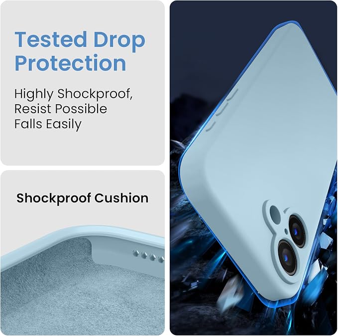 FireNova Designed for iPhone 16 Plus Case, Silicone Upgraded [Camera Protection] Case, Soft Anti-Scratch Microfiber Lining Inside, 6.7 inch, Sky Blue
