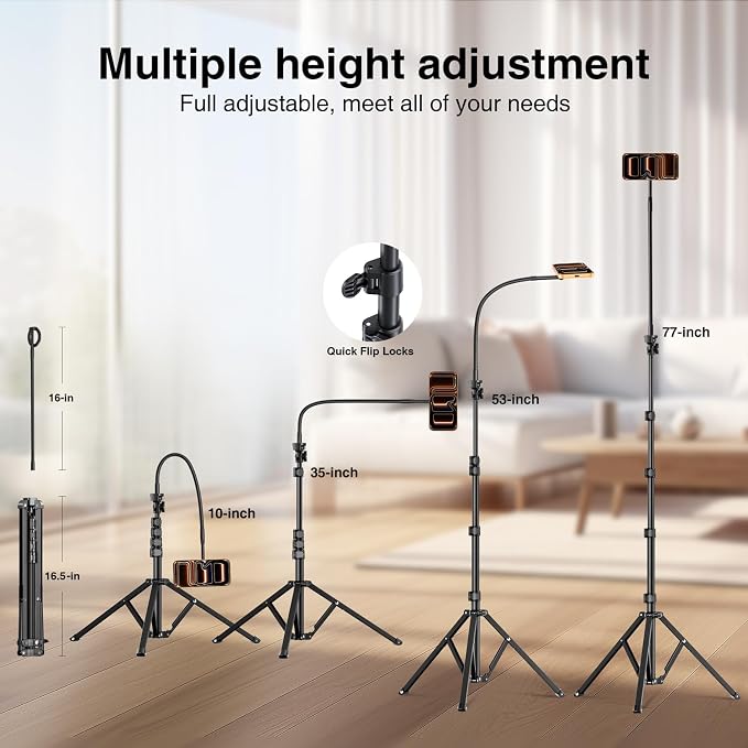 elitehood Magnetic iPhone Tripod Stand with Flexible Gooseneck, Magsafe Phone Stand for Video Recording Filming, Heavy Duty Aluminum Phone Tripod for iPhone 17 Pro Max / 17 Pro / 16 Pro Max