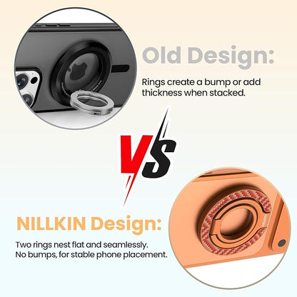 Nillkin FiberSnap Magnetic Phone Grip Ring Stand, Removable Phone Holder with Expanding Grip and Adapter Ring for MagSafe,360 Rotation Adjustable Kickstand for iPhone 16 Pro 15,14,13,12,11 (Orange)