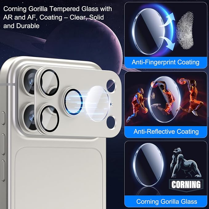 Esanik Upgrade 2 Pack for iPhone 17 Pro Camera Lens Protector, Aluminum Alloy Metal matte Case Tempered Glass Camera Screen Cover, Scratch Resistant Case Friendly (White)