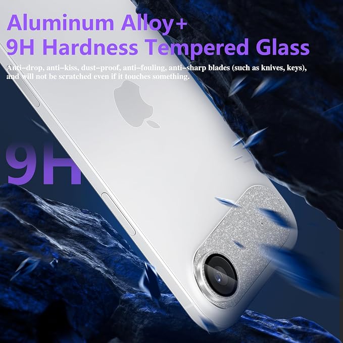 Camera Lens Protector for iPhone Air, Bling Glitter Camera Cover with 9H Tempered Glass Metal Ring, Anti-Scratch Lens Protector for iPhone 17 Air (Glitter - Silver)