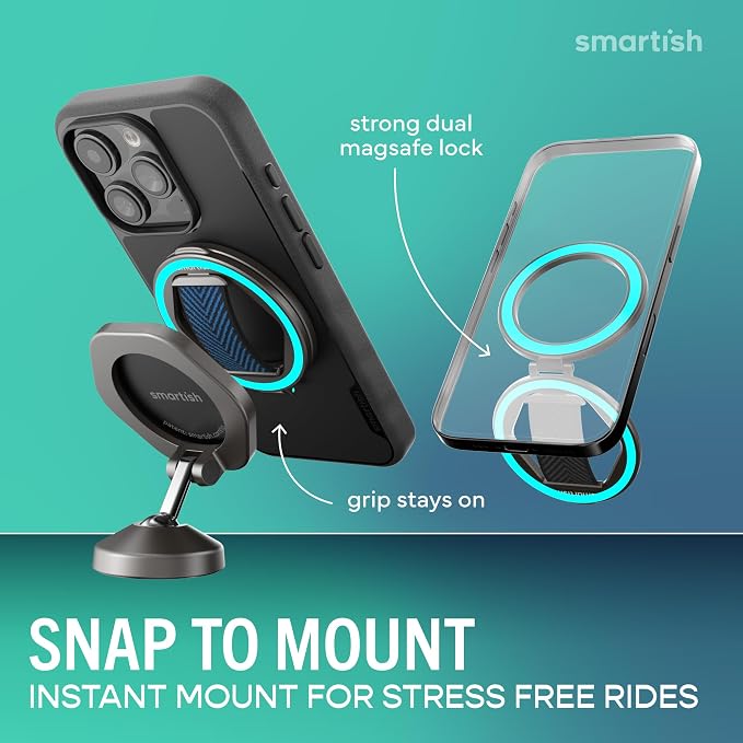 Smartish® MagSafe Grip Kickstand - Quickstand - Magnetic Cell Phone Finger Loop Grip - [Dual-Sided Magnets] Ring Holder Mount w/MagSafe Adapter Kit for Apple iPhone Accessories - Blues on The Green