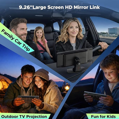 LAMTTO 9.26" Wireless CarPlay Screen for Car - Apple CarPlay & Android Auto Touchscreen, 1600x600 HD IPS Display, Plug & Play, OTA Updates, Waterproof Backup Camera & Screen Mirroring