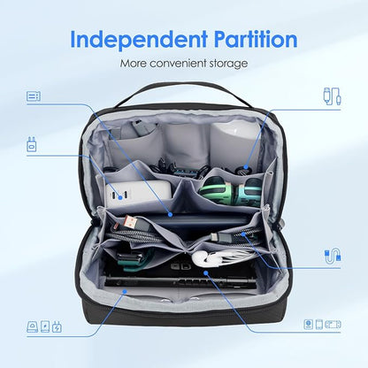 LENTION Premium Waterproof Electronics Organizer Travel Bag with Handle | Large Multi-Compartment Carry Case Fits Tablet, Chargers, Cables, Airpods & Hard Drives to Organize Small Tech Accessories