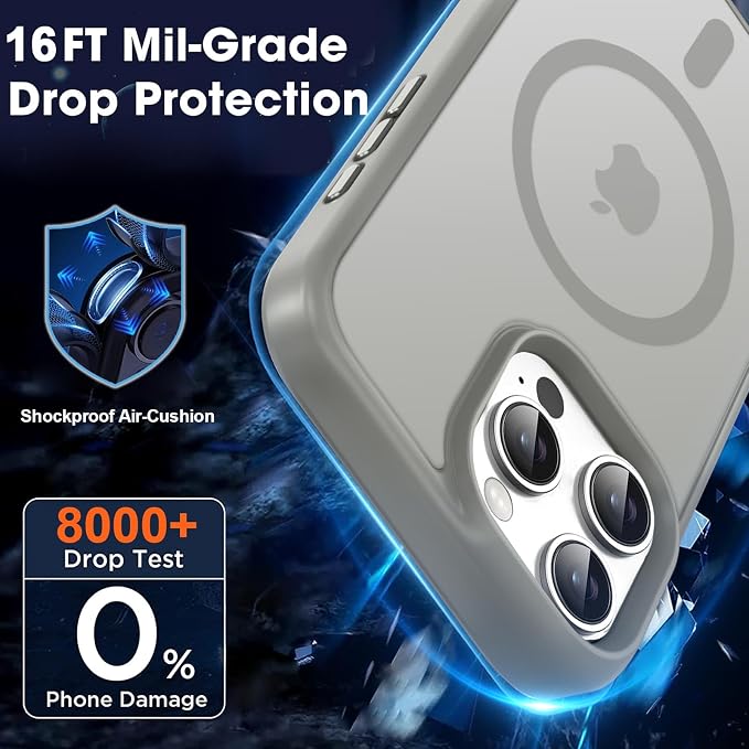 MOCCA Strong Magnetic for iPhone 16 Pro Max Phone Case, [Compatible with Magsafe][16FT Mil-Grade Drop Protection] Slim Translucent Matte Protective Cover Case for iPhone 16 Pro Max Case, Titanium Gray