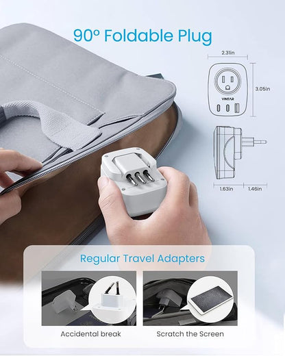 2 Pack Italy Travel Plug Adapter, VINTAR Foldable Italy Power Adapter with 2 AC Outlets 1 USB and 2 USB C Ports, 3 Prong Grounded Type L Plug Adapter for US to Italy Rome Uruguay Chile