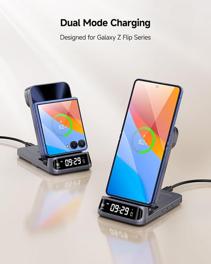 SwanScout Wireless Charger for Z Flip 7/7 FE/6/5/4/3, 3 in 1 Wireless Charging Station for Galaxy Watch 8 Classic/8/Ultra/7/FE/6/5/Buds 3 Pro, SwanScout 708F (NO Adapter)