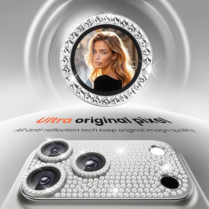 WSKEN for iPhone 17 Pro Camera Lens Protector Diamond Bling - [Not Easy to Fall][Strong Adsorption] Glitter Metal Aluminum Alloy Rear Camera Screen Cover Accessories, Silver