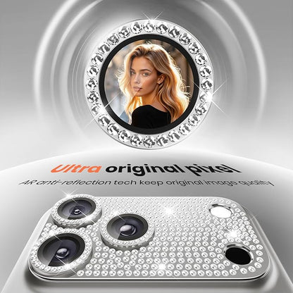 WSKEN for iPhone 17 Pro Camera Lens Protector Diamond Bling - [Not Easy to Fall][Strong Adsorption] Glitter Metal Aluminum Alloy Rear Camera Screen Cover Accessories, Silver