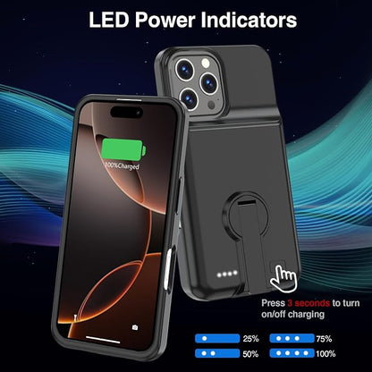 GIN FOXI Battery Case for iPhone 16 Pro Max,Charging Case with Stand, 8500mAh Rechargeable Ultra-Slim Anti-Fall Protection Extended Battery Pack Juice Box for iPhone 16 Pro Max 6.9" Black