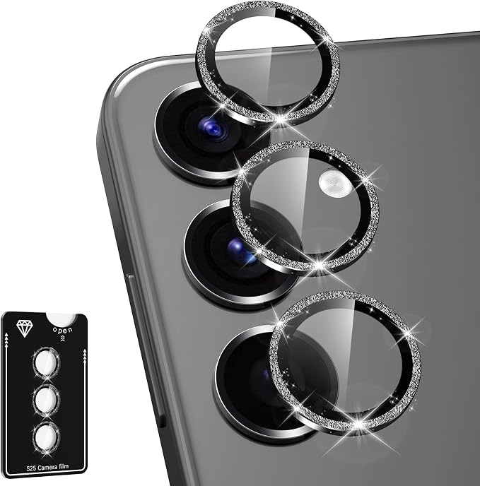 for Samsung Galaxy S25 Plus Camera Lens Protector, Electroplated Matte Back with 9H Tempered Glass Lens Protector, [Strong Adsorption] [Case-Friendly] Metal Ring HD Clear Lens Cover,BlackShiny
