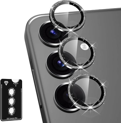 for Samsung Galaxy S25 Plus Camera Lens Protector, Electroplated Matte Back with 9H Tempered Glass Lens Protector, [Strong Adsorption] [Case-Friendly] Metal Ring HD Clear Lens Cover,BlackShiny