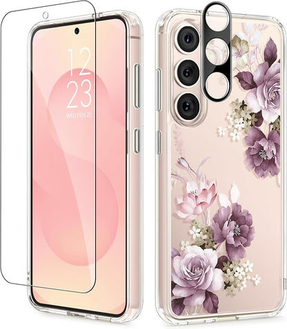 GVIEWIN for Samsung Galaxy S25 Plus Case, Clear Floral Slim Shockproof Protective Women Phone Case, Non-Yellowing, with Screen Protector & Camera Lens Protector for S25 Plus 6.7", Cherry Blossoms | Non Yellowing, Floral, Hard, Shockproof