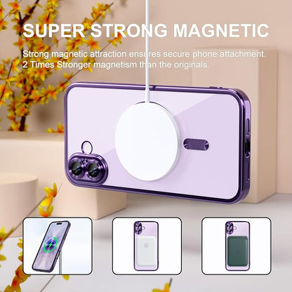 Misea Magnetic for iPhone 17 Case Compatible with MagSafe [Never Yellowing] [Military Grade Drop Protection] Full Camera Lens Protector Plating Soft Clear Phone Case for Women, Deep Purple